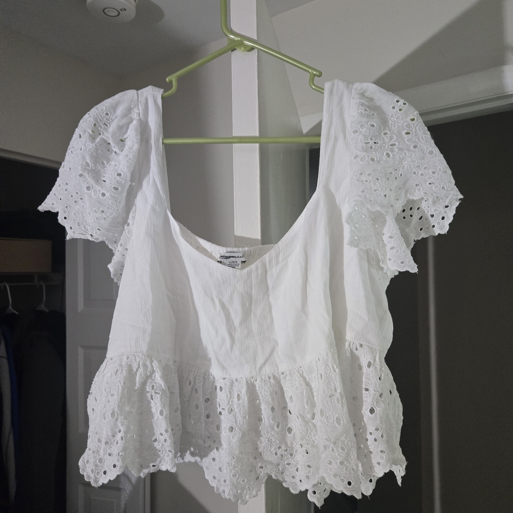 American Eagle Outfitters White Ruffled Peplum Blouse